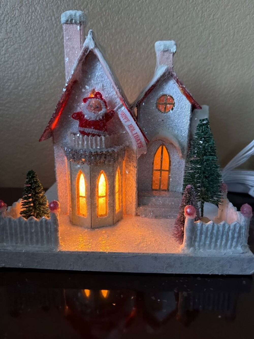 Cody Foster Santa's House HOU-305 Glitter Putz Cardboard Christmas Village w/Box